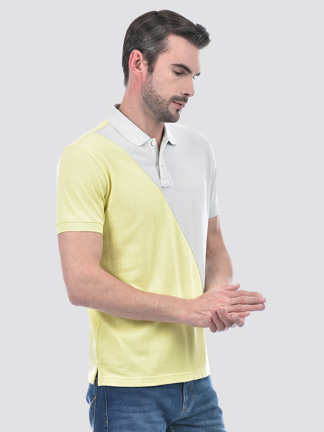 Numero Uno Men Yellow & White Color Block Polo T-Shirt